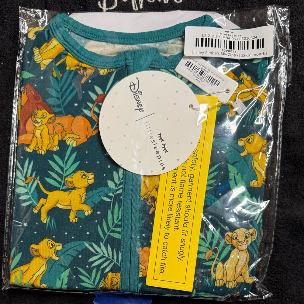 Little Sleepies Disney Simba Sky Zippy Size 12-18 NWT